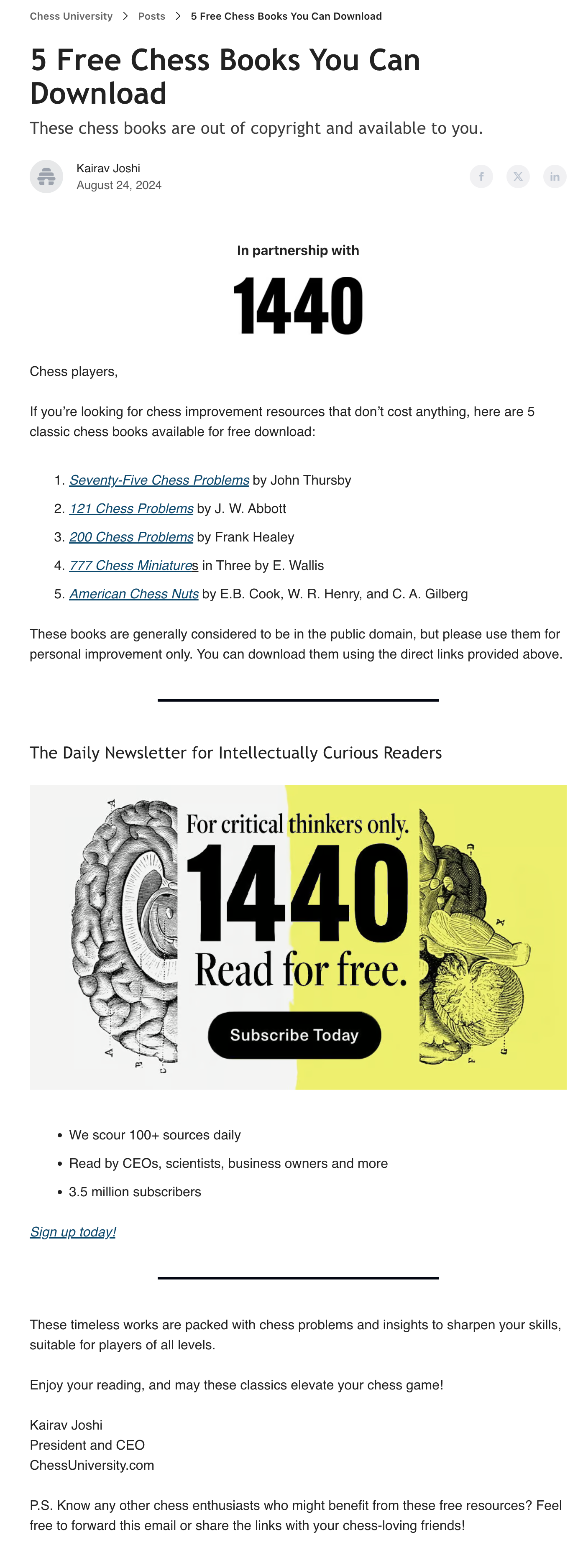 Chess University's Newsletter Sponsored Newsletter Advertising | Paved